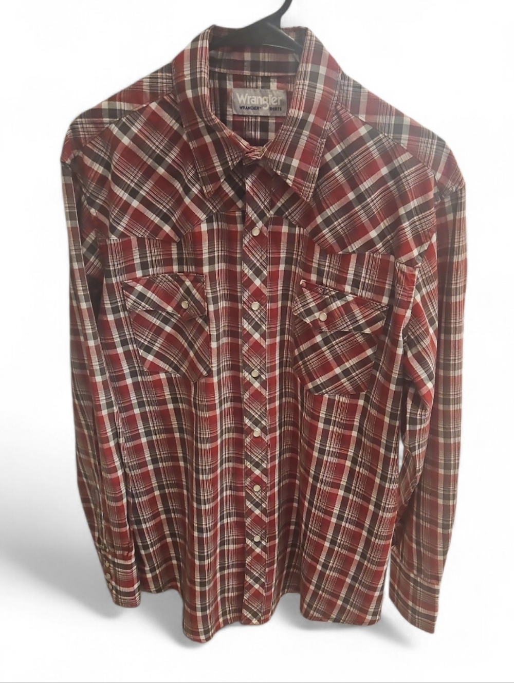 Wrangler Men's Red and White Plaid Western Button-Down Shirt